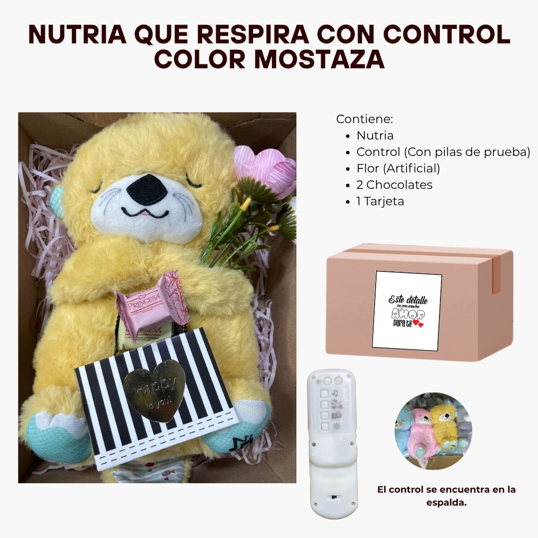 PELUCHE NUTRIA DORMILONA CON CONTROL LED - MOSTAZA