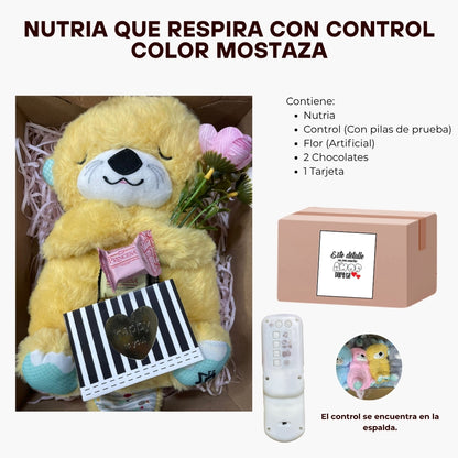PELUCHE NUTRIA DORMILONA CON CONTROL LED - MOSTAZA