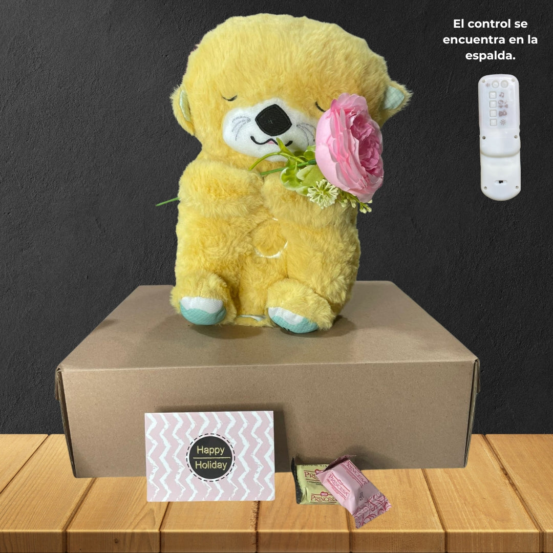 PELUCHE NUTRIA DORMILONA CON CONTROL LED - MOSTAZA