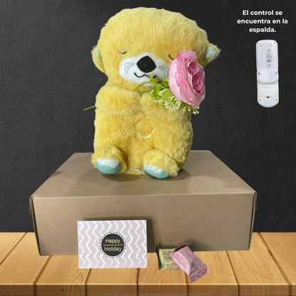 PELUCHE NUTRIA DORMILONA CON CONTROL LED - MOSTAZA