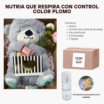 PELUCHE NUTRIA DORMILONA CON CONTROL LED - PLOMO