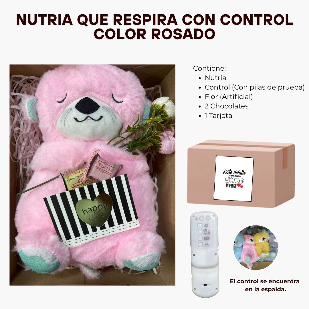 PELUCHE NUTRIA DORMILONA CON CONTROL LED - ROSADO