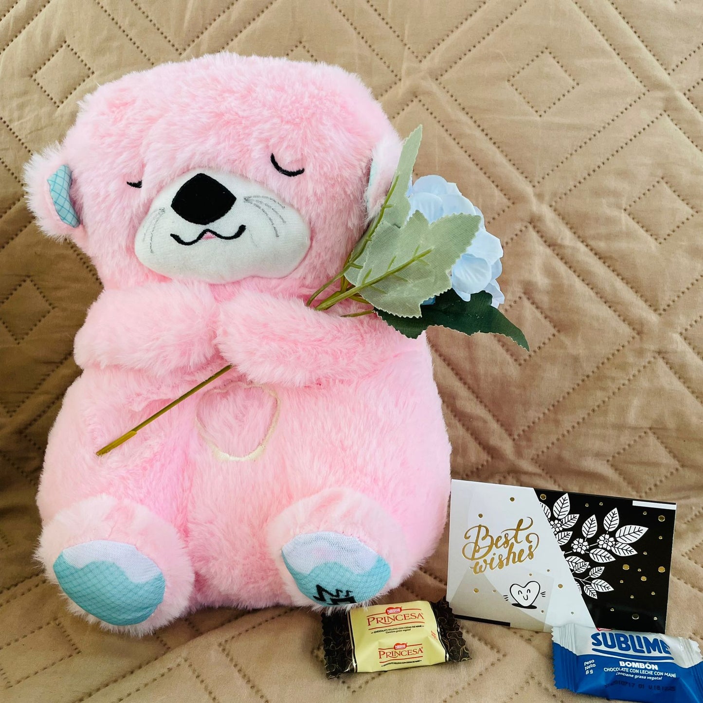 PELUCHE NUTRIA DORMILONA CON CONTROL LED - ROSADO