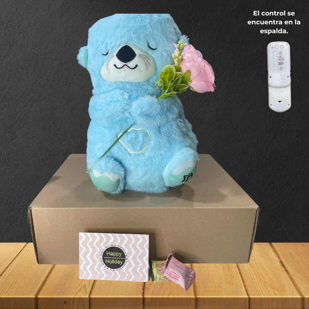 PELUCHE NUTRIA DORMILONA CON CONTROL LED - CELESTE