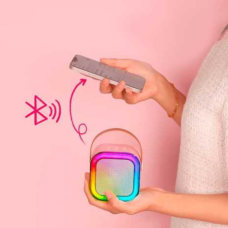 PARLANTE KARAOKE PORTÁTIL CON LUCES LED Y MICRÓFONO INALÁMBRICO